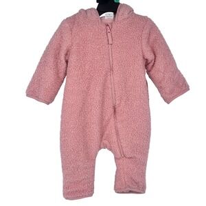 NWT Wonder Nation Baby Girl Pink Teddy Fleece‎ Hooded Pram Suit 6-9M
